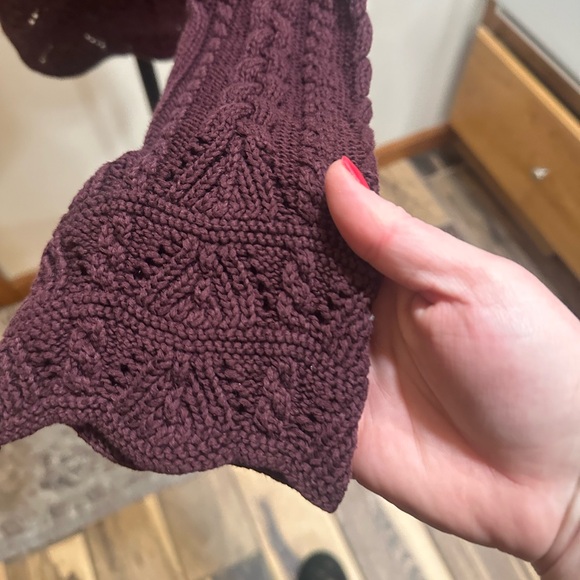 Lauren Ralph Lauren Large Burgundy Cable Knit Cardigan - Picture 5 of 6